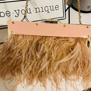 BCBG Catarina feather clutch - blush color - New with tag